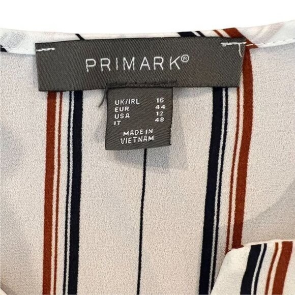Primark Blouse Size 12 Cream Blue Brown Striped V Neck Sleeveless Womens‎ Top - Picture 7 of 8